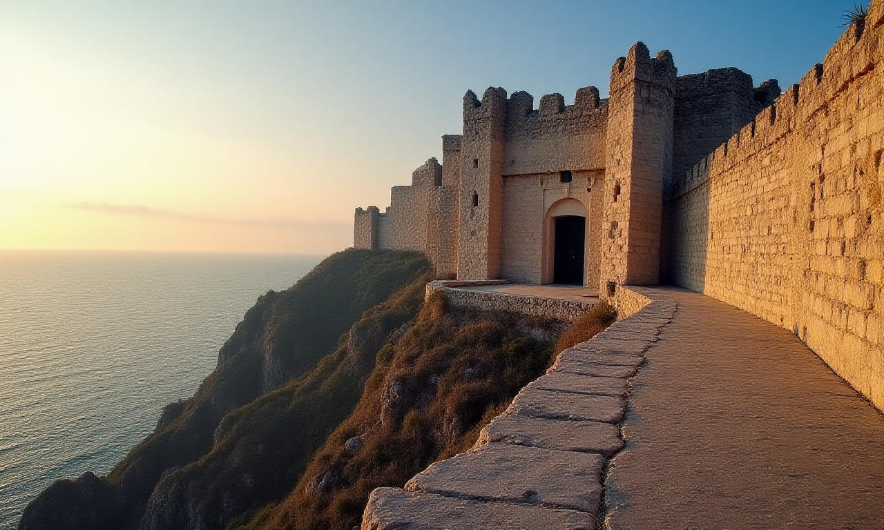 Veduta di una torre aragonese sul mare